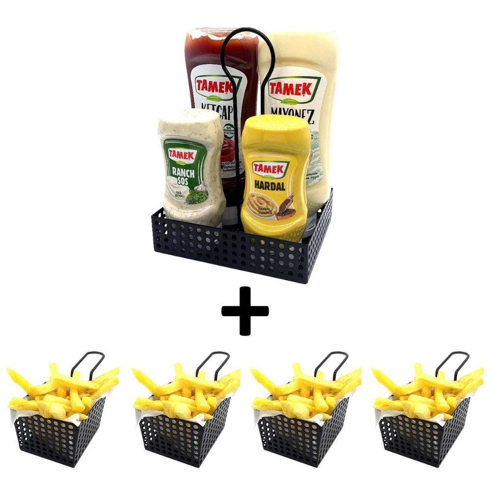 Decorelax 4 Adet Şık Patateslik ve 1 Pratik Sosluk - Siyah Cafe Sunum Seti Model-1