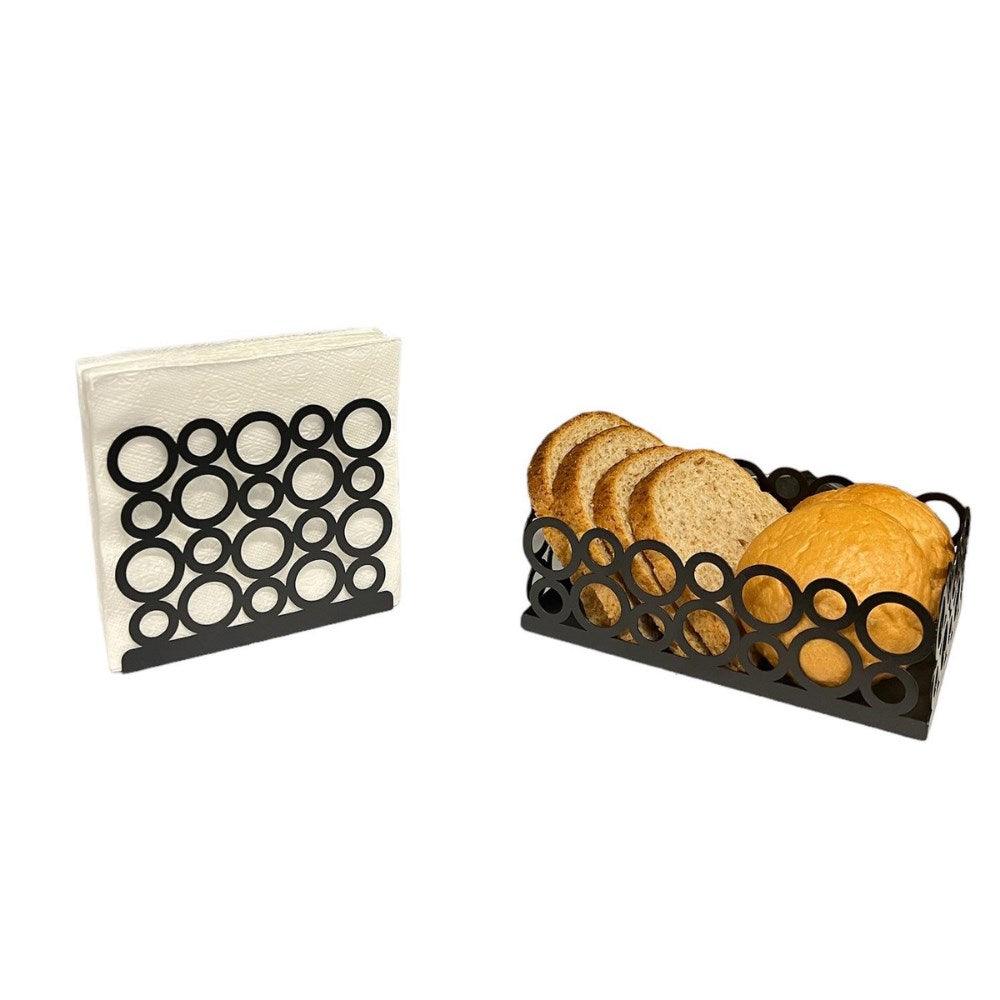 Decorelax Siyah Renk 2'li Set Ekmek Sepeti ve Peçetelik