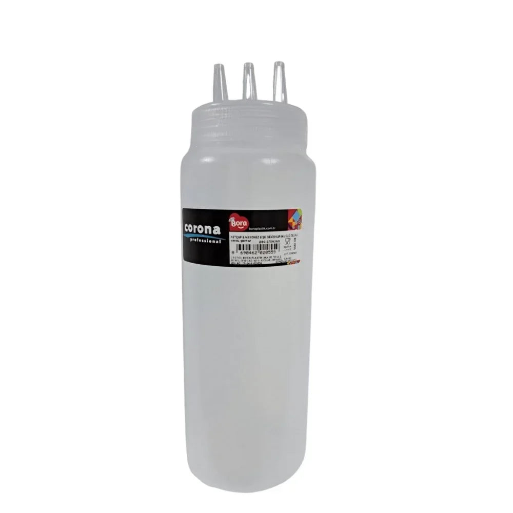 Bora Plastik BO2055 Corona Professional Ketçap & Mayonez Şişesi 3 Delikli 950 ml - Mutbaka Endüstriyel Mutfak Ekipmanları