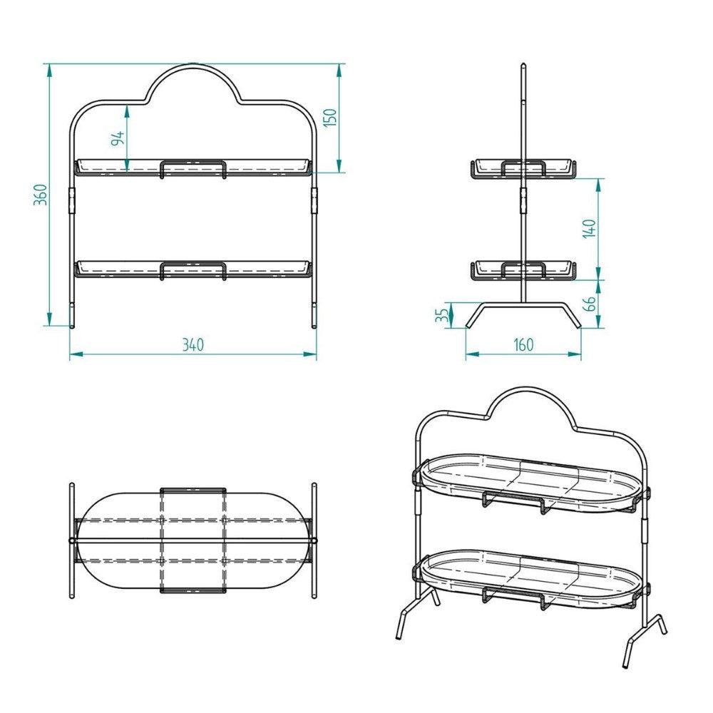 Decorelax 2 Katlı Beyaz Gümüş Zemin Mermer Desenli Melamin 13x32cm Metal Sunum Standı – İkram ve Ser - Mutbaka