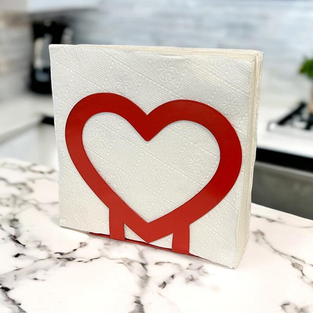 Decorelax Kalp Temalı Kırmızı Metal Peçetelik