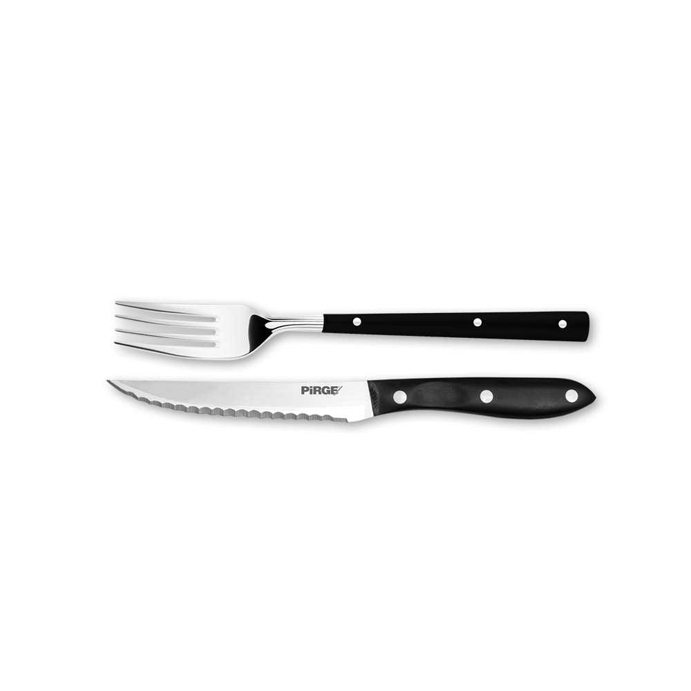Pirge PRG41085-01 Elite Steak / Biftek Bıçağı & Çatal Seti 12 cm Siyah - Mutbaka Endüstriyel Mutfak Ekipmanları
