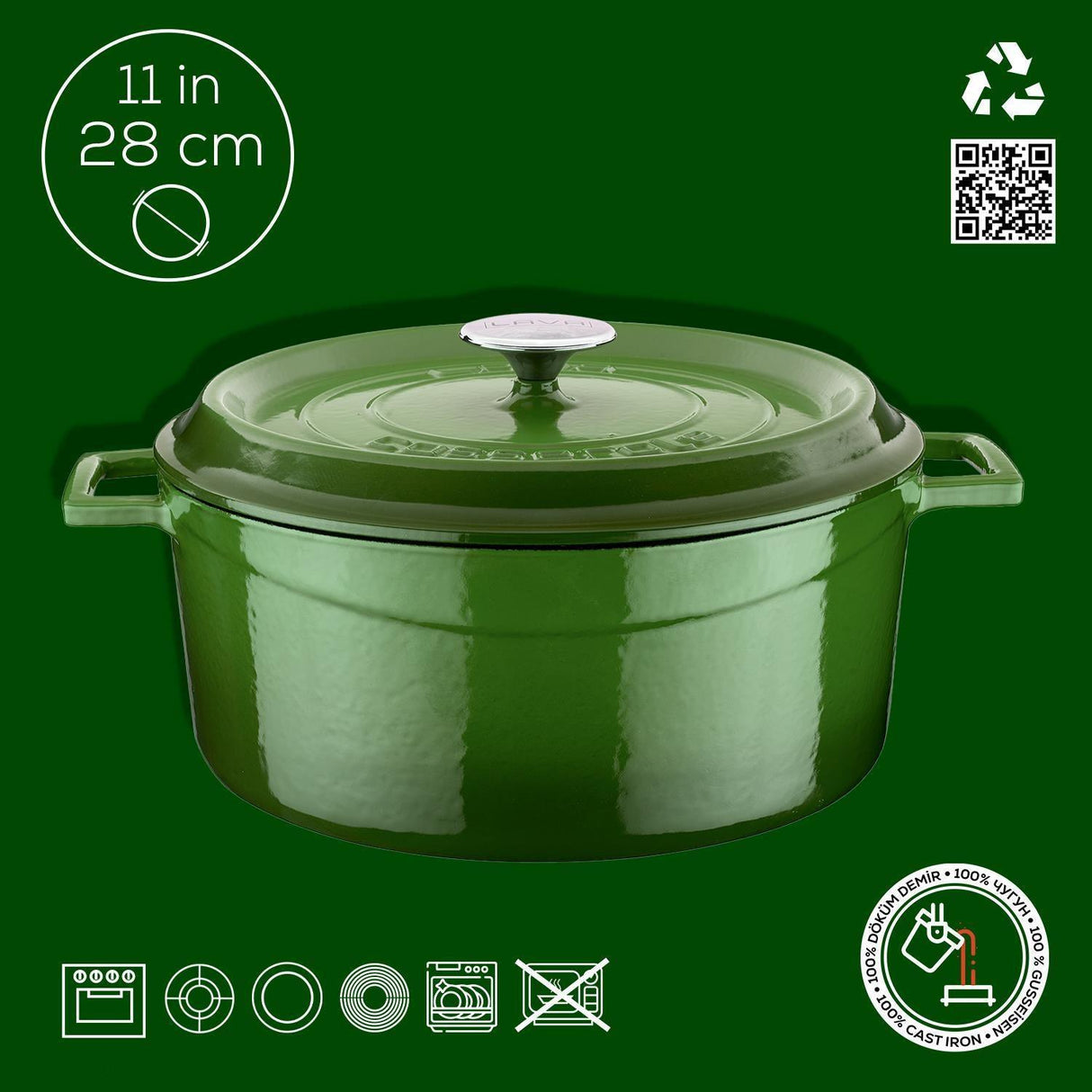 Lava Yuvarlak Döküm Tencere Trendy 28 cm Yeşil - Mutbaka