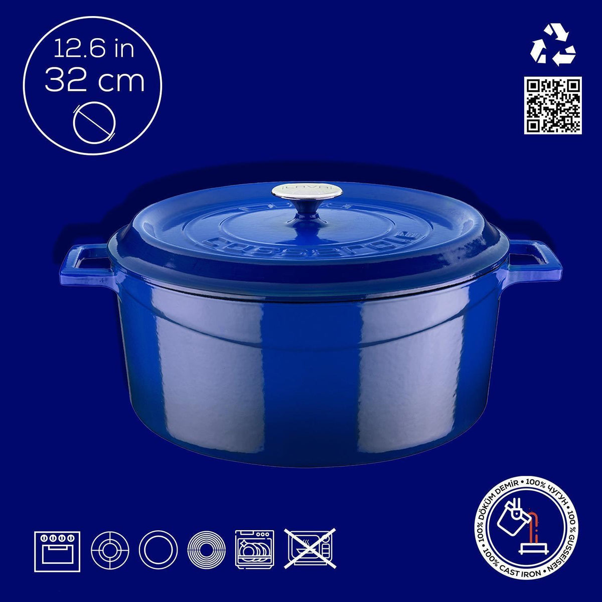 Lava LV Y TC 32 K2 B Yuvarlak Döküm Tencere Trendy 32 cm Mavi - Mutbaka Endüstriyel Mutfak Ekipmanları