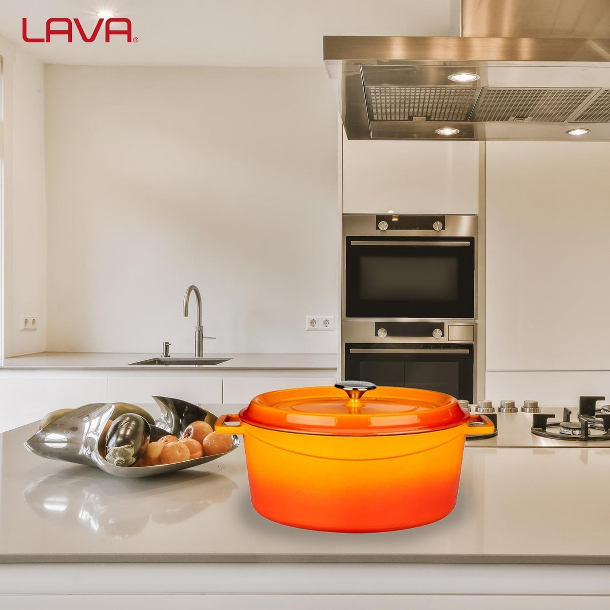 Lava Oval Döküm Tencere Trendy Serisi 25x31 cm Turuncu - Mutbaka