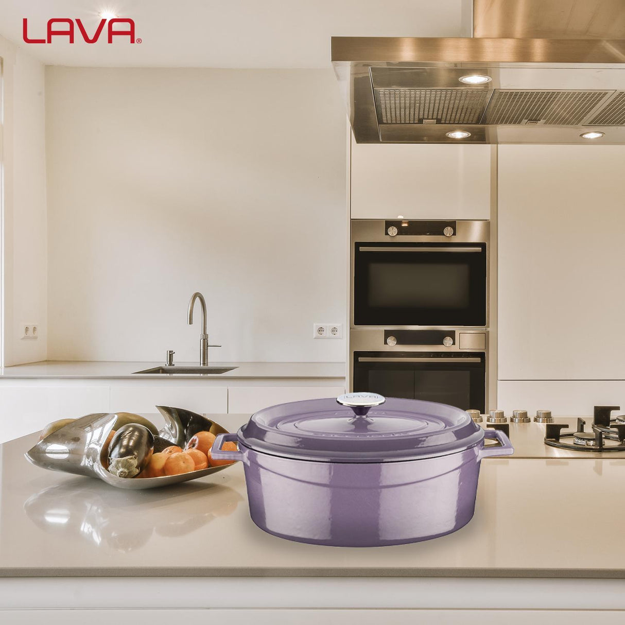 Lava Oval Döküm Tencere Trendy Serisi 25x31 cm Mor - Mutbaka