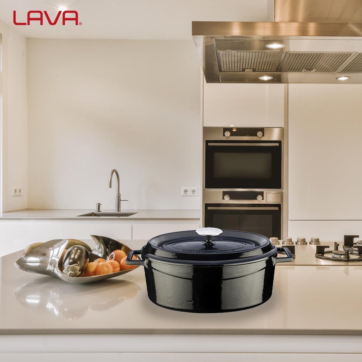 Lava Oval Döküm Tencere Trendy Serisi 25x31 cm Siyah - Mutbaka