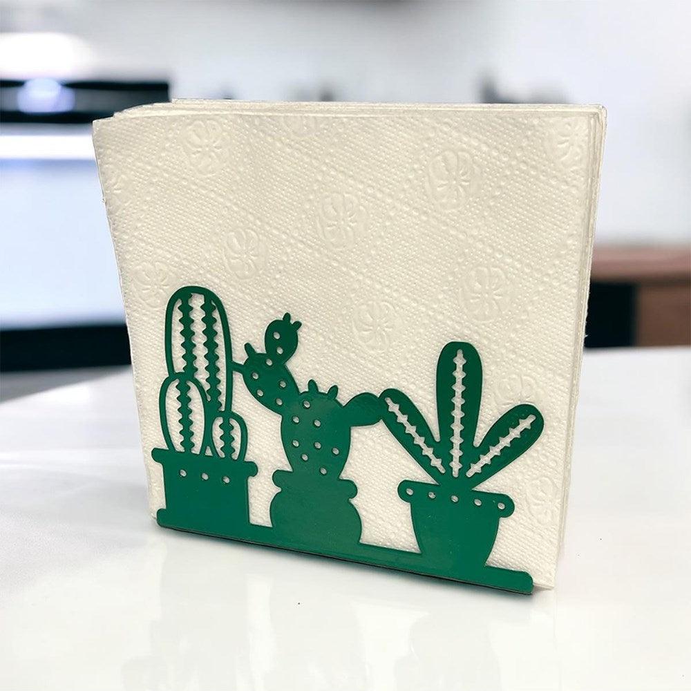 185 Kaktüs Temalı Yeşil Metal Peçetelik - Mutbaka
