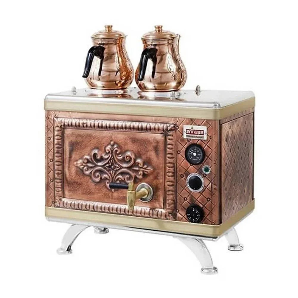 Ateşe GCAGE02 Gold Compact Otomatik Çay Kazanı, Gazlı & Elektrikli, 2 Demlik Kapasiteli, Bakır - Mutbaka Endüstriyel Mutfak Ekipmanları