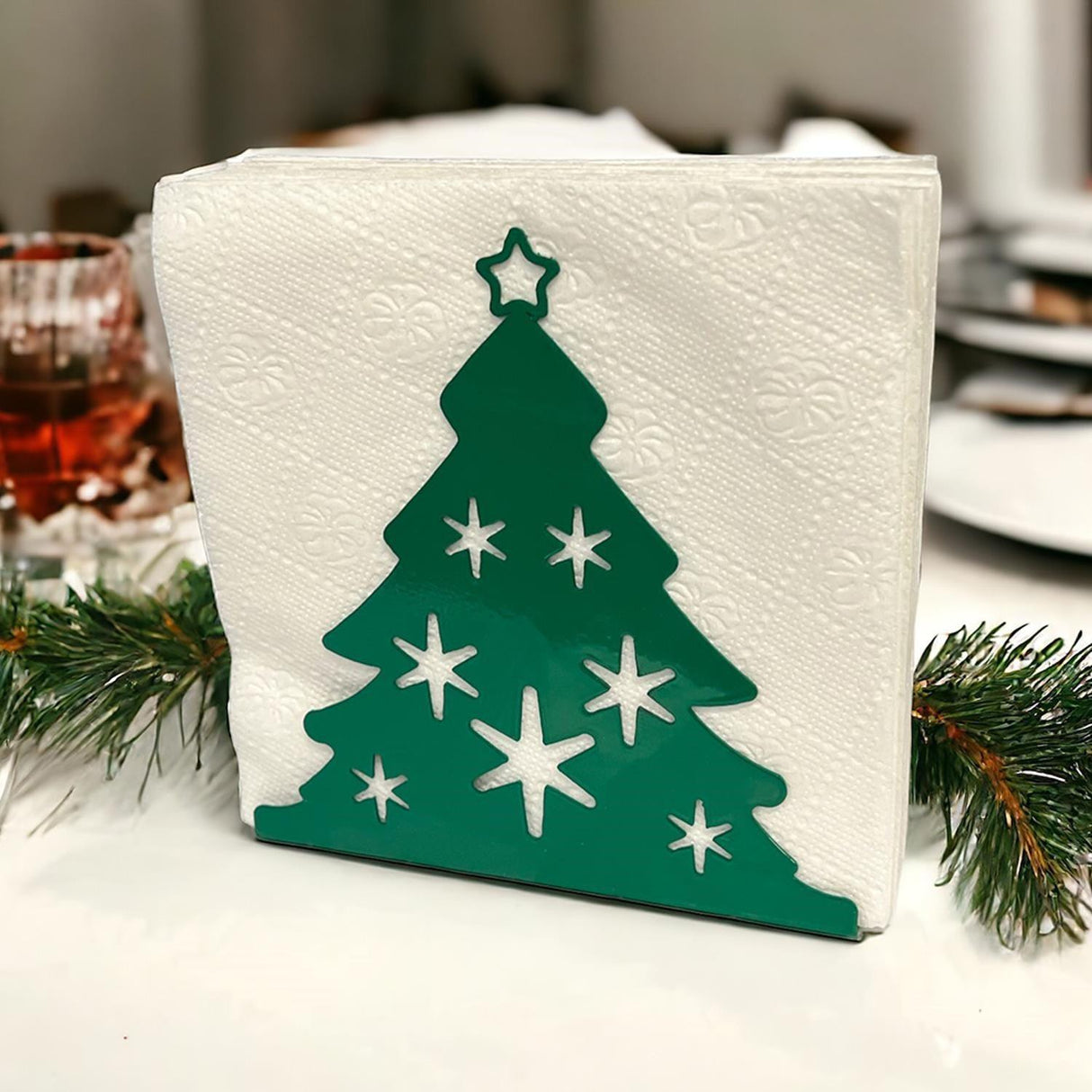Decorelax Çam Ağacı Temalı Yeşil Metal Peçetelik Yılbaşı Noel