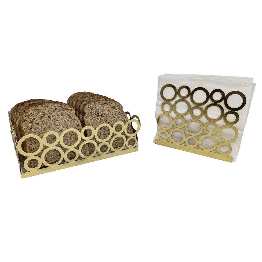 Decorelax Gold Renk 2'li Set Ekmek Sepeti ve Peçetelik