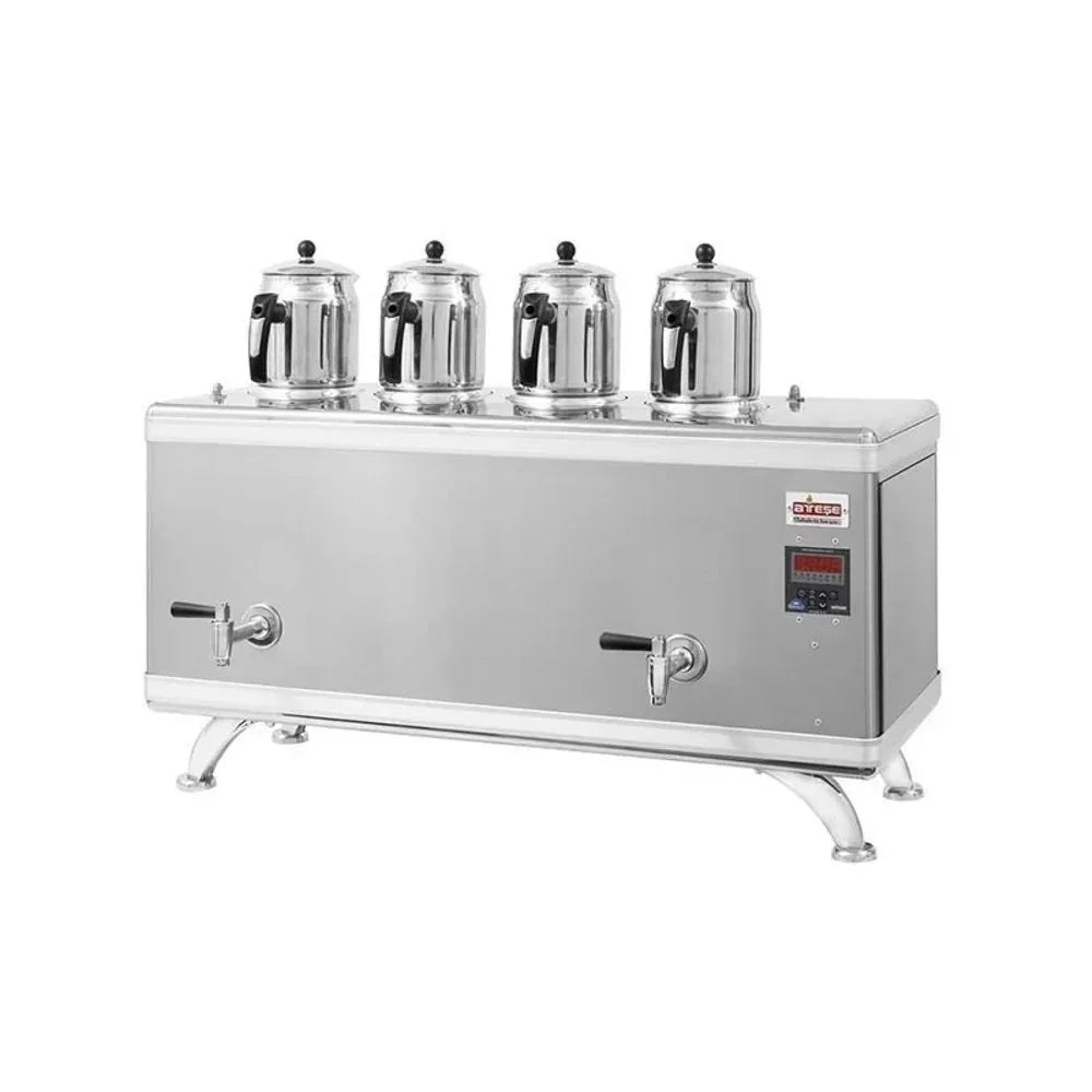 Ateşe TCIGE04 Titanium Compact Akıllı Dijital Çay Kazanı, Gazlı & Elektrikli, 4 Demlik Kapasiteli, İnoks - Mutbaka Endüstriyel Mutfak Ekipmanları
