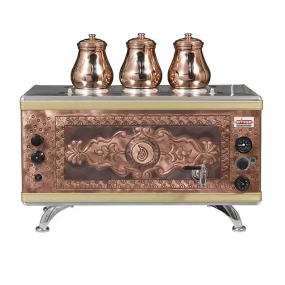 Ateşe GAGE03 Gold Otomatik Çay Kazanı, Gazlı & Elektrikli, 3 Demlik Kapasiteli, Bakır - Mutbaka Endüstriyel Mutfak Ekipmanları