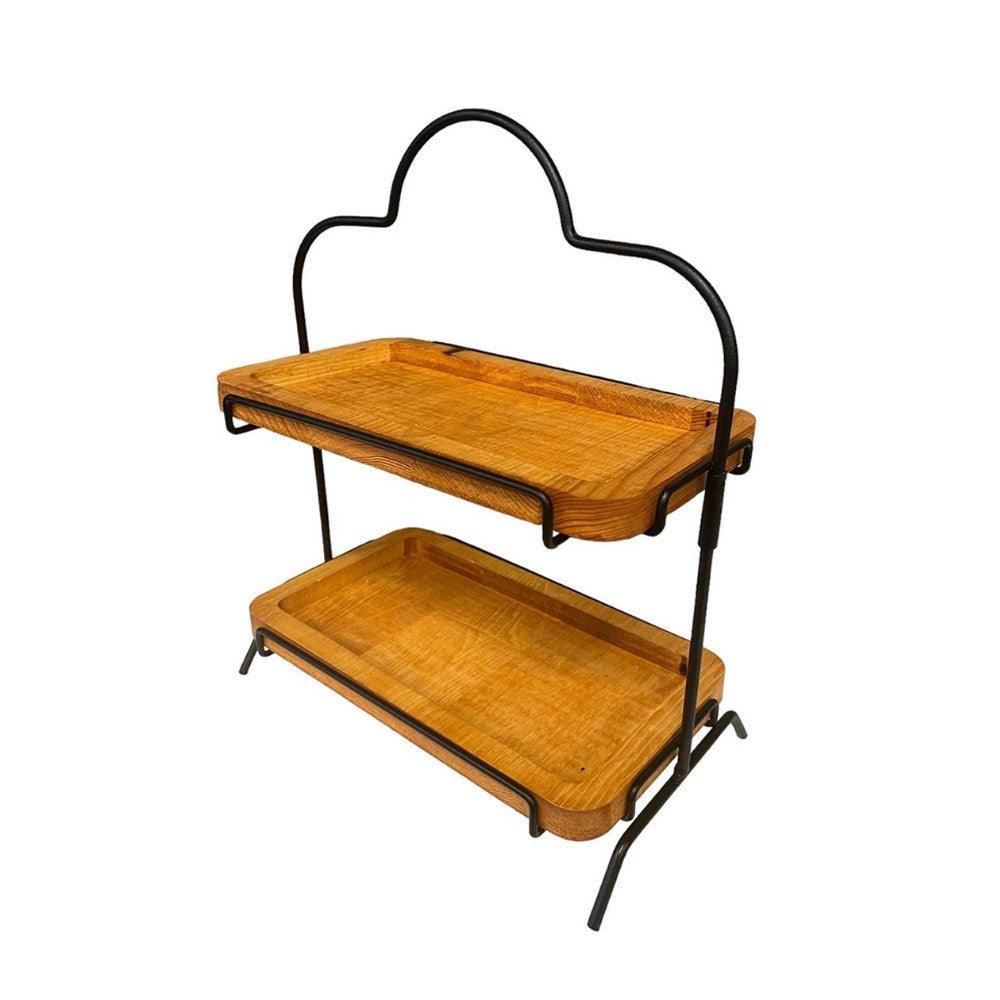 Decorelax 2 Katlı Ahşap Zeminliı 15x27cm Metal Standlı Ahşap Sunum Standı – İkram ve Servis İçin Mod - Mutbaka