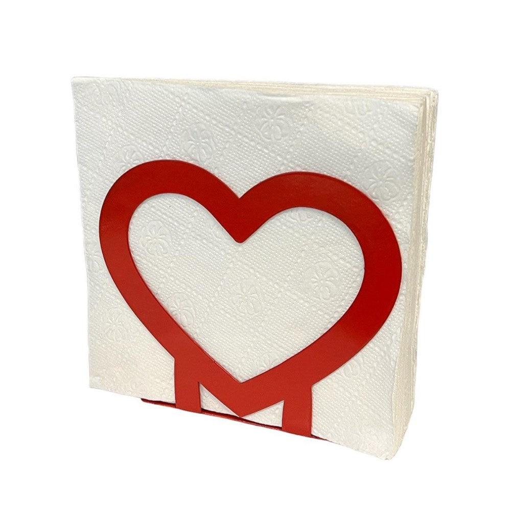 Decorelax Kalp Temalı Kırmızı Metal Peçetelik