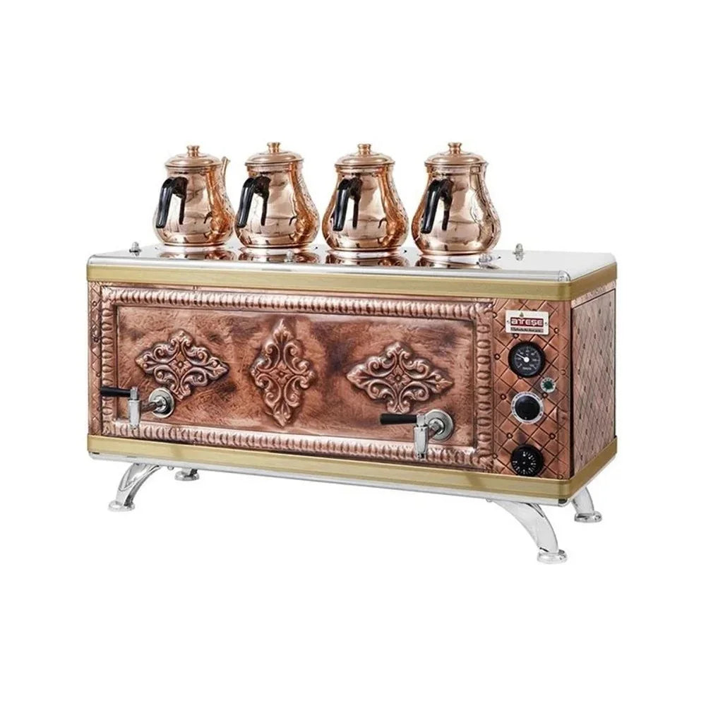 Ateşe GCAGE04 Gold Compact Otomatik Çay Kazanı, Gazlı & Elektrikli, 4 Demlik Kapasiteli, Bakır - Mutbaka Endüstriyel Mutfak Ekipmanları