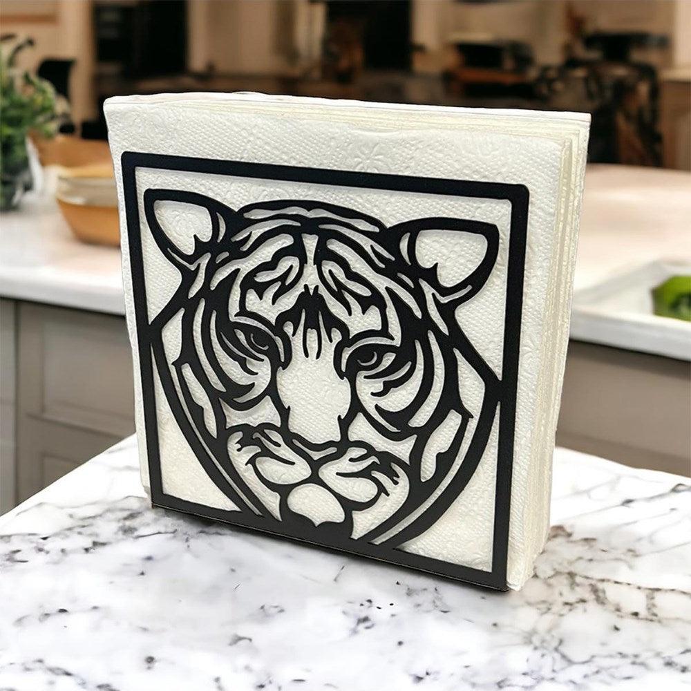 Decorelax Kaplan Temalı Siyah Metal Peçetelik