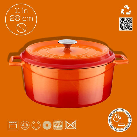 Lava Yuvarlak Döküm Tencere Trendy 28 cm Turuncu - Mutbaka