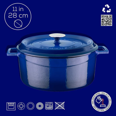 Lava Yuvarlak Döküm Tencere Trendy 28 cm Mavi - Mutbaka