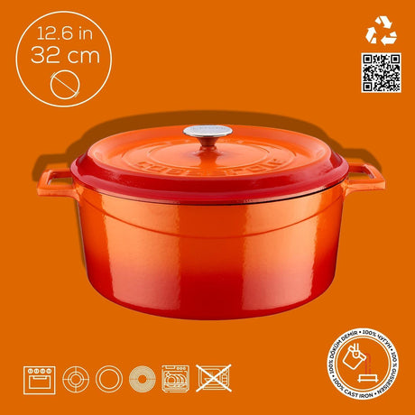 Lava Yuvarlak Döküm Tencere Trendy 32 cm Turuncu - Mutbaka