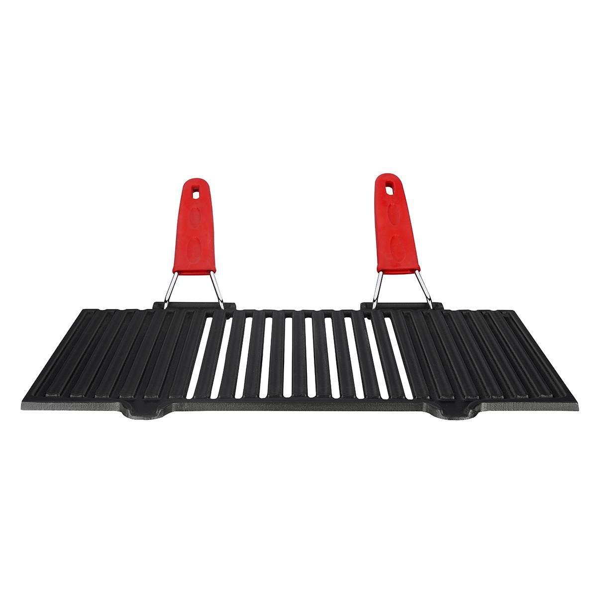 Lava Döküm Dikdörtgen Mangal Izgarası Silikon Paslanmaz Çift Tel Saplı 40x25 cm - Mutbaka