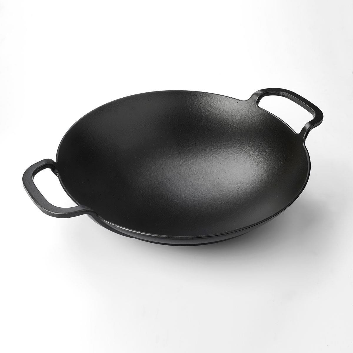 Lava Yuvarlak Wok Döküm Demir Yekpare Çift Kulplu 38 cm - Mutbaka