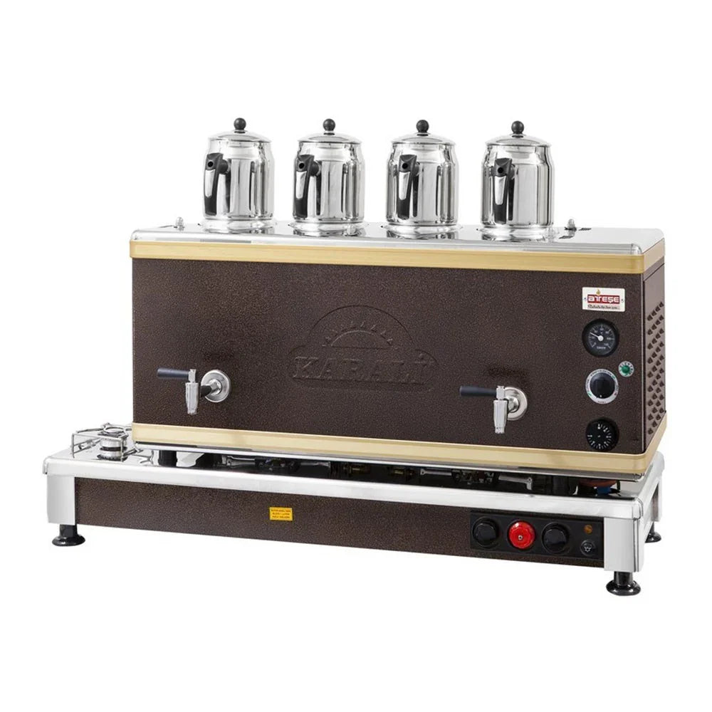Ateşe SAGE04 Silver Otomatik Çay Kazanı, Gazlı & Elektrikli, 4 Demlik Kapasiteli, Bakır
