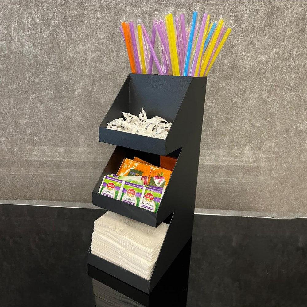 Decorelax 3 Katlı 5 Bölmeli Metal Pipet, Peçetelik, Şekerlik Siyah Organizer Stand Model - 3 - Mutbaka