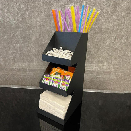 Decorelax 3 Katlı 5 Bölmeli Metal Pipet, Peçetelik, Şekerlik Siyah Organizer Stand Model - 3 - Mutbaka