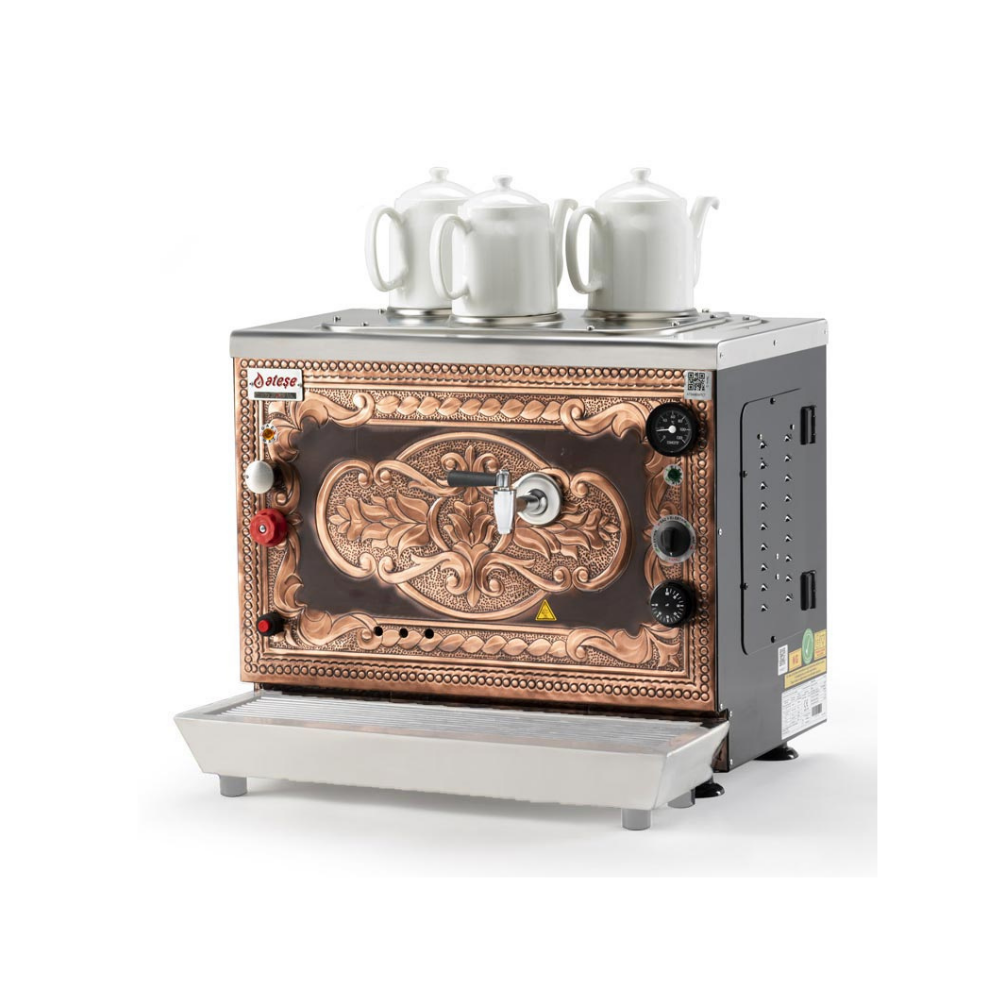 Ateşe SAGE3 Sumela Analog Çay Kazanı, Gazlı & Elektrikli, 3 Demlik Kapasiteli, Statik