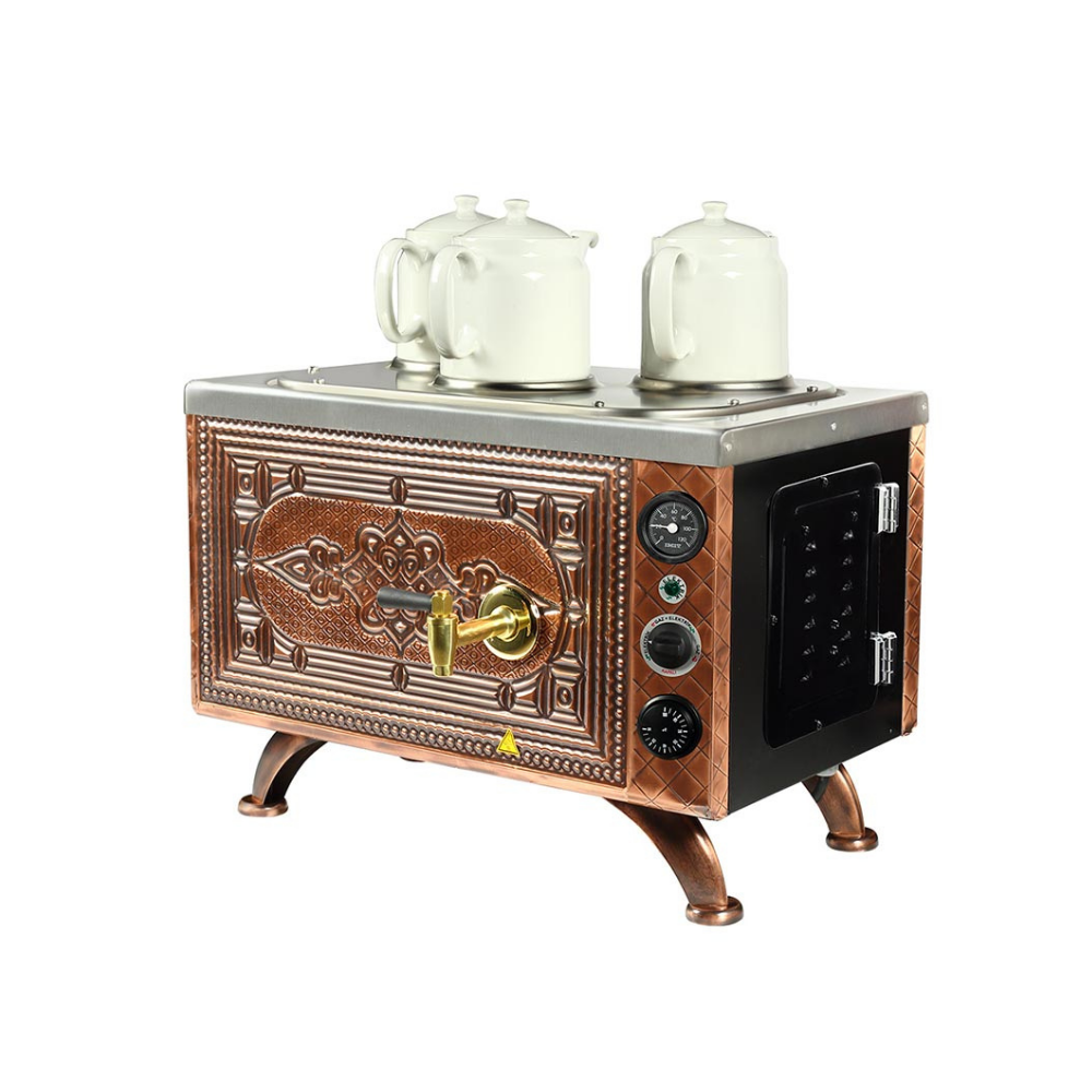 Ateşe EAE3 Efes Analog Elektrikli Çay Kazanı, Elektrikli, 3 Demlik Kapasiteli, Retro (Bakır Kaplama)