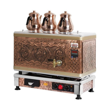 Ateşe TCAGE03 Titanium Compact Akıllı Dijital Çay Kazanı, Gazlı & Elektrikli, 3 Demlik Kapasiteli, Bakır