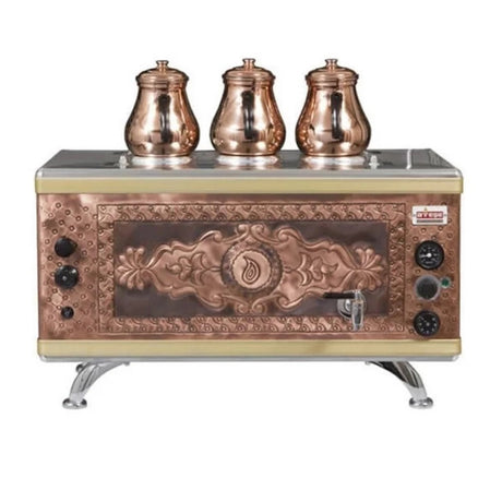 Ateşe GAGE03 Gold Otomatik Çay Kazanı, Gazlı & Elektrikli, 3 Demlik Kapasiteli, Bakır