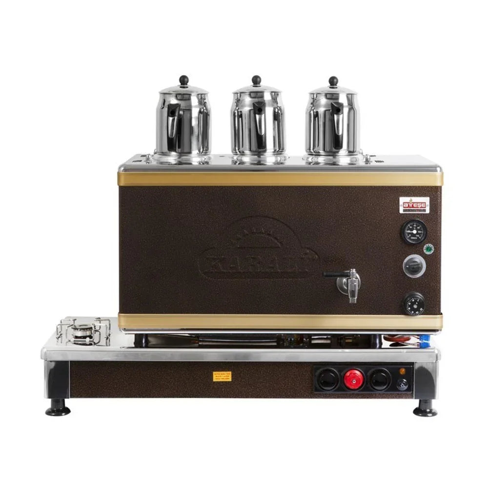 Ateşe SAGE03 Silver Otomatik Çay Kazanı, Gazlı & Elektrikli, 3 Demlik Kapasiteli, Bakır